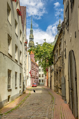 Medieval district in old Riga - famous tourist city in Baltic region, Latvia, EC