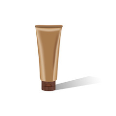 Brown cosmetic tube with shadow on white background