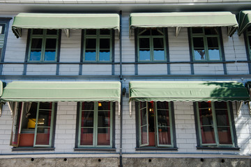 facade of buillding with windows in Lillehammer, Oppland, Norway