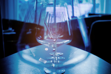 empty glasses wine in restaurant, glass water, campaign glass