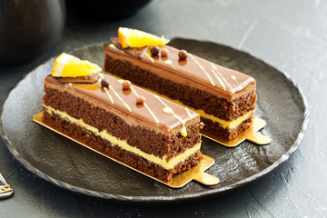 Chocolate-orange mousse cake.