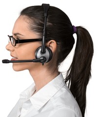 Woman Talking on Headset - Isolated