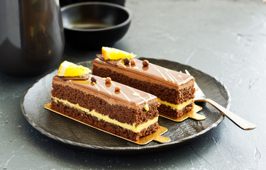 Chocolate-orange mousse cake.