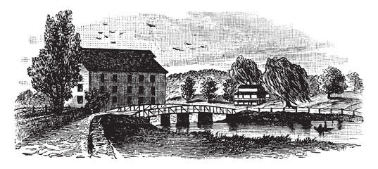 King Bridge in 1860, vintage illustration. - obrazy, fototapety, plakaty
