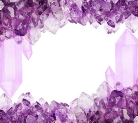 frame from lilac amethyst large crystals on white