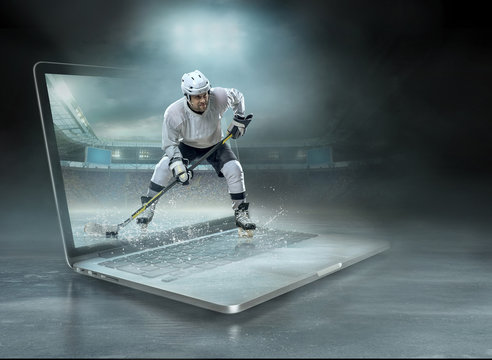  ice hockey Players in dynamic action in a professional
