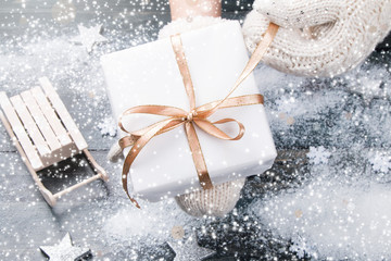 Christmas concept. Hands with christmas present. 