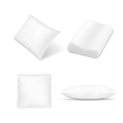 Realistic pillows set on white background. Graphic concept for your design.