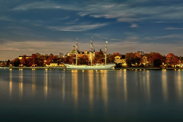 Obraz premium AF Chapman, currently a hotel owner, moored at the Skeppsholmen island in the center of Stockholm, Sweden