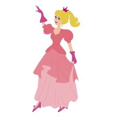 Blond princess dancing vector illustration. Princess in a pink dress