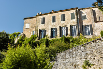 Fototapeta na wymiar Castle in the village Ménerbes situated on a hill, Provence, France, department Vaucluse, Luberon mountains, region Provence-Alpes-Côte d'Azur