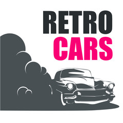 A fast retro car leaves the smoke