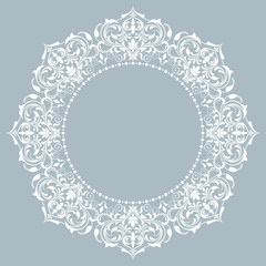 Decorative frame Elegant vector element for design in Eastern style, place for text. Floral blue border. Lace illustration for invitations and greeting cards
