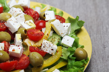 Traditional Greek salad on the plate