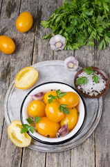 Marinated yellow tomatoes