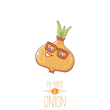 vector funny cartoon cute tiny onion character isolated on white background. My name is onion vector concept illustration. funky summer vegetable food character
