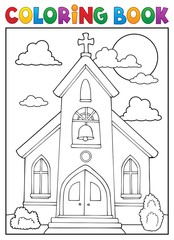 Coloring book church building theme 1