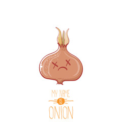 vector funny cartoon cute tiny onion character isolated on white background. My name is onion vector concept illustration. funky summer vegetable food character