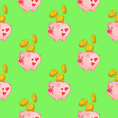 pattern with piggy Bank. The pig is a symbol of the new year 2019