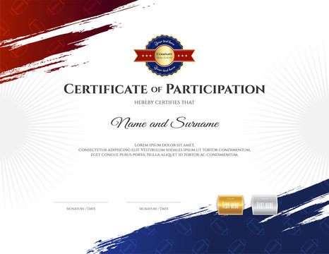 Certificate template in rugby sport theme with border frame, Diploma design