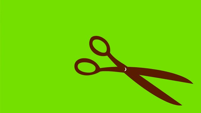 2d Animation motion graphics showing a retro style scissors clipping cutting dollar bill in half to symbolize cost cutting on white screen, green screen with alpha matte in  HD high definition.