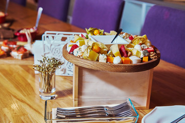 Cheese platter appetizer in restaurant