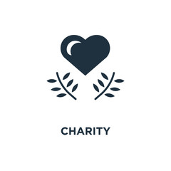 Charity icon. Black filled vector illustration. Charity symbol on white background.