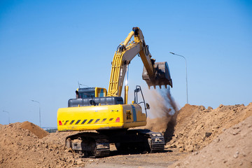 Obraz premium Close-up of a construction site excavator