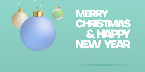 Merry Christmas and Happy New Year card with Christmas balls.