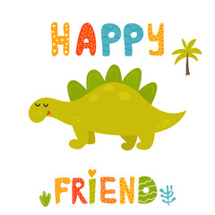 Cute stegosaurus dinosaur and hand drawn text