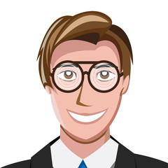 Portrait of happy man wearing thick spectacles and looking at camera. Vector illustration