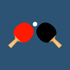 Table tennis rackets and a ball sports match symbol, vector