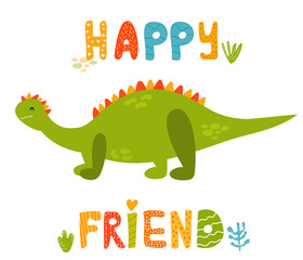 Cute stegosaurus dinosaur and hand drawn text