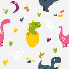 Brigt seamless pattern with cute dinos