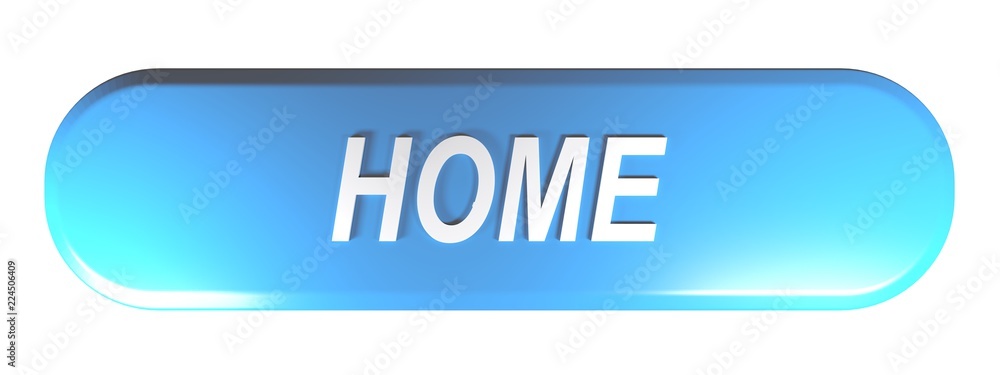 Poster blue rounded rectangle push button home - 3d rendering