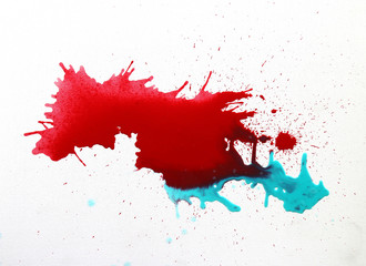 Green and red and color abstract art background. Acrylic dye on canvas. Soft brushstrokes of paint. 