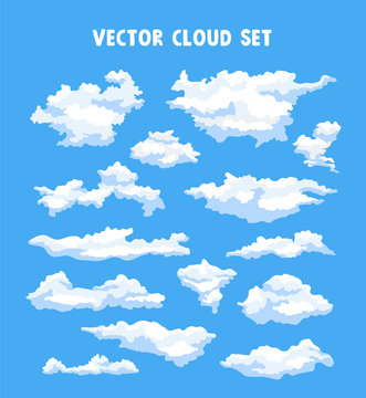 Vector set of clouds on a blue background