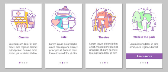 First date onboarding mobile app page screen with linear concept