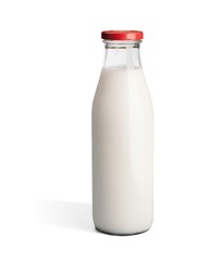 Milk in glass bottle isolated on white
