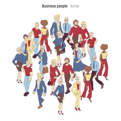 People crowd vevtor. Cartoon style illustration of young men and woman. Street style casual fashion isolated on white background.