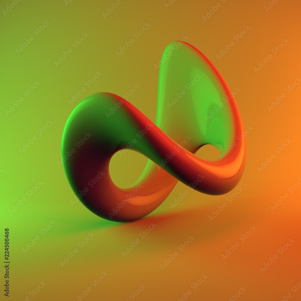 Poster 3d abstract glossy shape with colorful illumination. advertisement banner style with space for text.