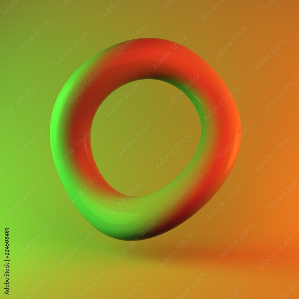 Poster 3d abstract glossy shape with colorful illumination. advertisement banner style with space for text.