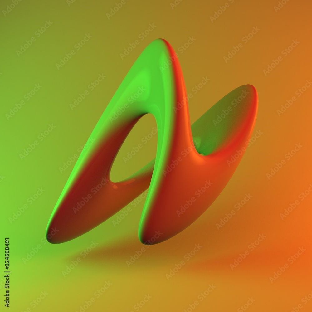 Poster 3d abstract glossy shape with colorful illumination. advertisement banner style with space for text.