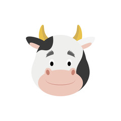 Cow face in cartoon style for children. Animal Faces Vector illustration Series