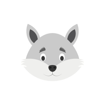 Wolf face in cartoon style for children. Animal Faces Vector illustration Series