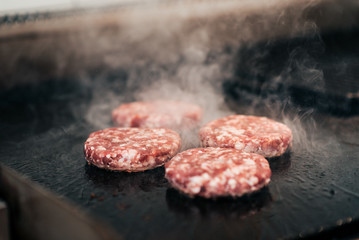 Preparing hamburger meat. Close-up.