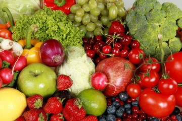 Assorted produce - bell peppers, apples, berries, blueberries