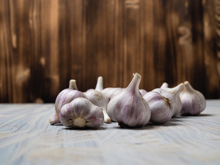garlic on a wooden table