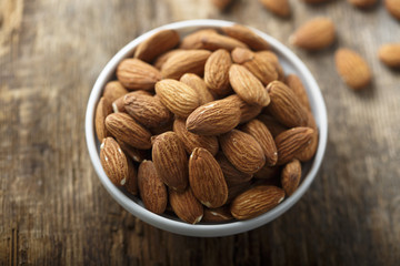 Almond huts in the white bowl