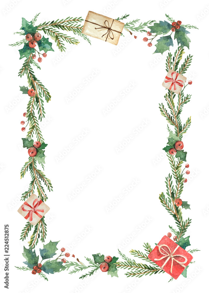 Canvas Prints watercolor vector christmas frame with fir branches and place for text.